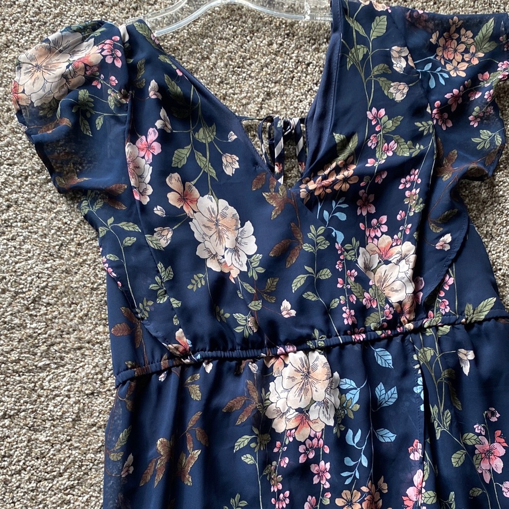 Maurices Navy Floral Maxi Dress with Ruffle Sleeves E - Picture 4 of 4